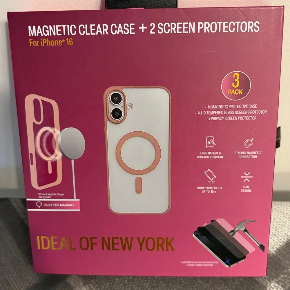 iPhone 16 Magnetic Clear Case + 2 Screen Protectors MagSafe Compatible NIB